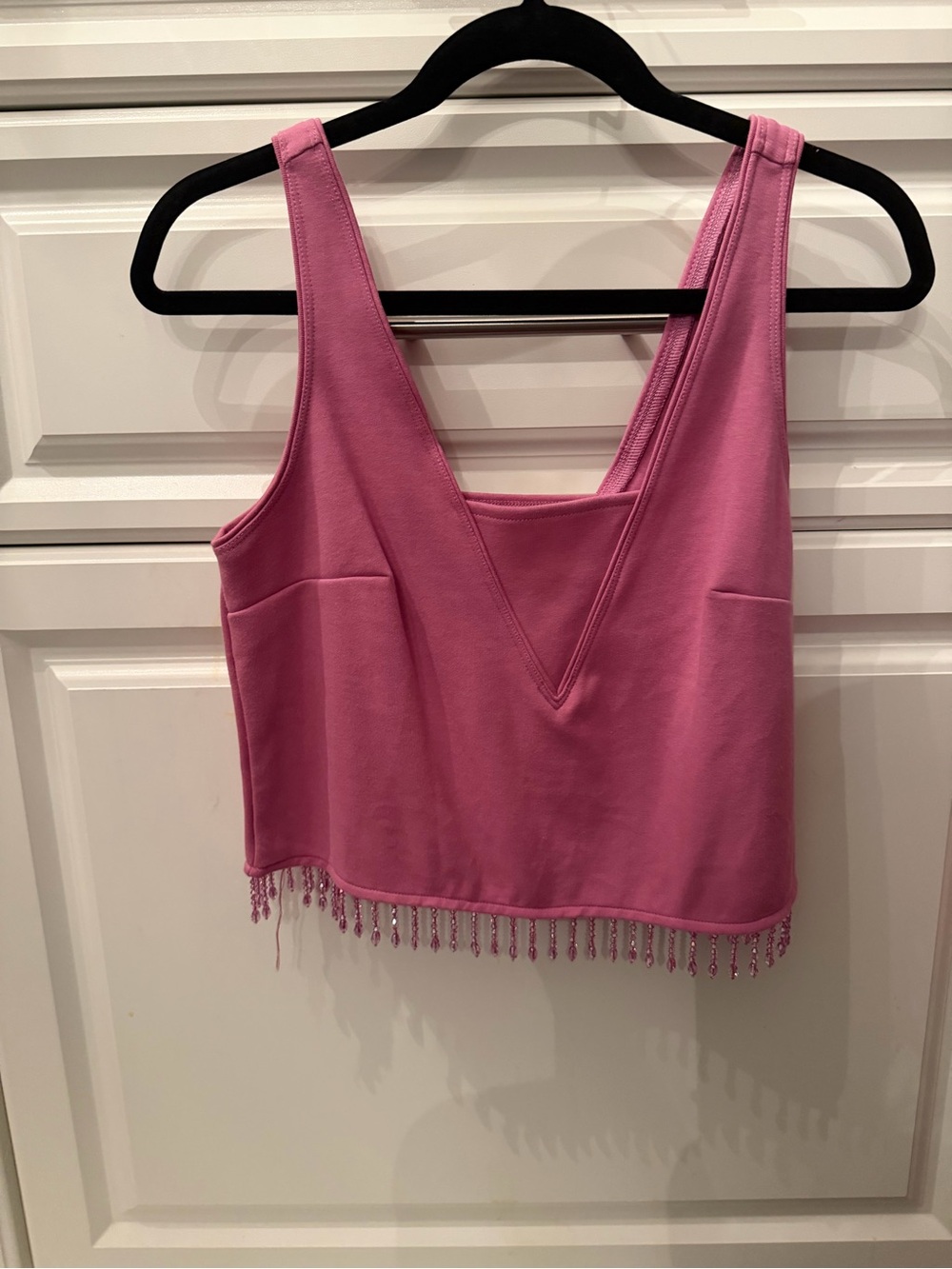 Anthropologie Pink V-Neck Beaded Hem Women crop Top XS